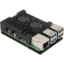 TLS Robotik Raspberry Pi 5 Çift Fanlı Alüminyum Kasa Soğutucu Muhafaza Kutusu