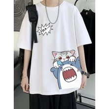 Shark & Cat Beyaz T-Shirt