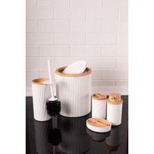 Flora Bambu Desen Modern 5'li Banyo Seti Beyaz Çizgi Detaylı