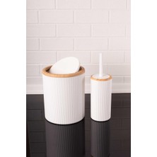 Flora Bambu Desen Modern 5'li Banyo Seti Beyaz Çizgi Detaylı