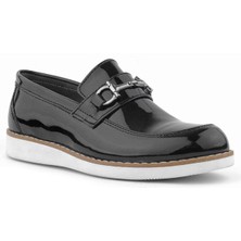 Rakerplus Hakiki Deri Siyah Rugan Loafer Çocuk Klasik Ayakkabı