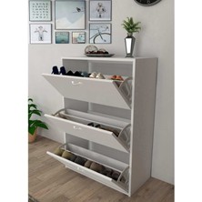 Modilayn Triplex Kapıönü 3 Katlı Düşer Kapak Beyaz Ayakkabılık, Ayakkabı Dolabı, Beyaz