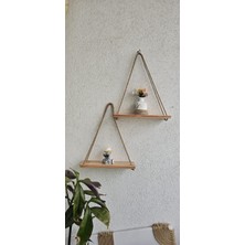 Çağla Design 2 Li Dekoratif Ahşap Halatlı Duvar Rafı - Çiçeklik
