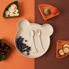Tucklebery Buddy Mama Tabağı Seti, 1 Ayıcık Tabak + 4 Kase + Çatal-Kaşık, Bebek ve Çocuklar İçin Yemek Takımı, BPA İçermez (Bej Sarı Yeşil)