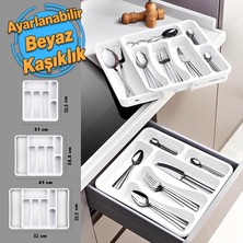 Beyaz Açılabilir Ayarlanabilir Kayar Kaşıklık Çekmece Içi Bıçak Kaşık Çatal Düzenleyici Çift Kanat