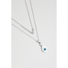 So CHIC Göz Damlasi 18 Ayar Beyaz Altın Kaplama 43 cm Gümüş Kolye