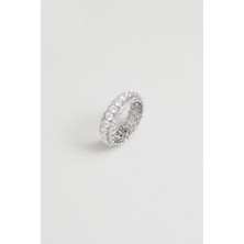 Tamtur 18 Ayar Beyaz Altın Kaplama Gümüş Yüzük