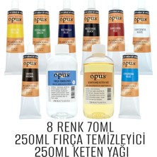 OPUS Yağlı Boya 70ml Sekizli Paket 250ml Keten Yağı 250 Fırça Temizleyici Başlangıç Seti