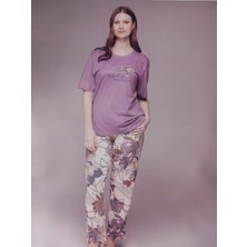 Pijapia Kadın Büyük Beden Pijama Takımı Kısa Kollu Mor 2461