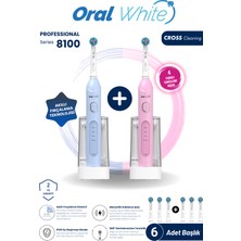 Oral White 4 Modlu Professional Series 8100 Şarjlı Diş Fırçası Mavi ve Pembe Ikili Set