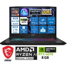 MSI KATANA A17 AL / YAPAY ZEKA DESTEKLİ / 144HZ / 8 GB RTX4070 105W / AMD RYZEN 9 8945HS / 64 GB DDR5 5600 MHZ RAM / 2 TB 7500MB-6800MB PCIe M.2 SSD / 17.3 FHD IPS PANEL / WİN11 PRO