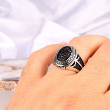 Takı925 925 Ayar Gümüş Oval Model Mikro Taşlı Erkek Yüzük