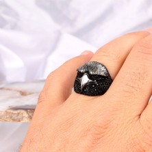 Takı925 925 Ayar Gümüş Kartal Motifli Mikro Taşlı Erkek Yüzük