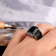 Takı925 925 Ayar Gümüş Yeşil Zirkon Taşlı Telkari Model Erkek Yüzük
