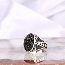 Takı925 925 Ayar Gümüş Oval Model Mikro Taşlı Erkek Yüzük