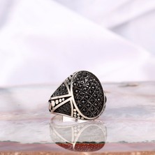 Takı925 925 Ayar Gümüş Oval Model Mikro Taşlı Erkek Yüzük