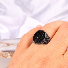 Takı925 925 Ayar Gümüş Oval Model Mikro Taşlı Erkek Yüzük