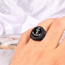 Takı925 925 Ayar Gümüş Mikro Taşlı Gemi Çapası Model Yüzük