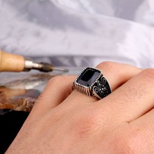 Takı925 925 Ayar Gümüş Mavi Zirkon Taşlı Telkari Model Erkek Yüzük