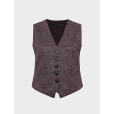 V Yakalı Fleto Cep Detaylı Yelek - Mürdüm