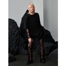 Oversize Dökümlü Viskon T-Shirt- Siyah