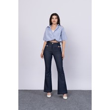 Ön Süs Cepli Düğme Detaylı Denim Likralı Pantolon 30173