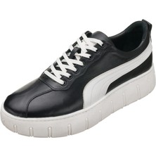 Costo Shoes Kkpum Siyah Deri Büyük Numara Erkek Spor Ayakkabı Rahat Geniş Kalıp Saf Kauçuk Taban