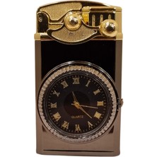 Premium Quality Premiumquality Gunmetal-Gold Saat Desenli Çift Torch Pürmüz Metal Puro Çakmağı