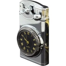 Premium Quality Premiumquality Gümüş-Gold Saat Desenli Çift Torch Pürmüz Metal Puro Çakmağı