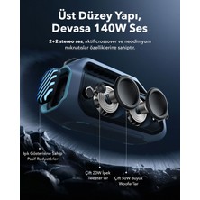 Anker Soundcore Boom 2 Plus Bluetooth Hoparlör - 140W- 2+2 Stereo Kanal - Bassup 2.0 - 30W Hızlı Şarj - 20 Saat Oynatma Süresi - Ipx7 Su Geçirmezlik - Rgb Işıklar - Usb-C - Özel Eq - Mavi - A3134
