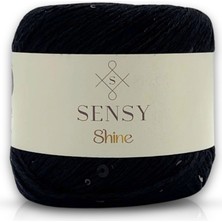Sensy Shine Pullu Örgü İpi Siyah Renk 100 gr Pamuk Malzeme ile Hırka ve Bere Yapımı için