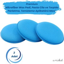 Premium Mikrofiber Wax Pedi, Pasta Cila ve Torpido Parlatma, Temizleme Aplikatörü Mavi 3 Adet