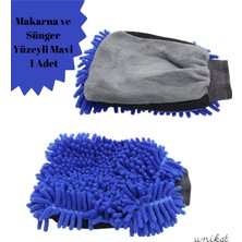 Çift Taraflı Mikrofiber Yıkama Eldiveni - Makarna ve Sünger Yüzeyli Mavi 1 Adet