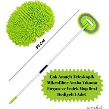 Çok Amaçlı Teleskopik Mikrofiber Araba Yıkama Fırçası Yedek Mop Bezli 1 Adet – Saplı ve Ele Geçirmeli Kullanım Yeşil