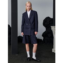 Çizgili Bermuda Şort - Lacivert