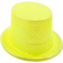 Floresan Sarı Renk Simli Uzun Fötr Melon Şapka 12 cm