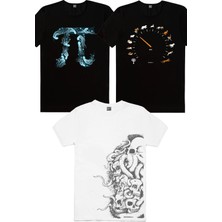 Rock&Roll Derin Pi, Sürat Göstergesi, Büyük Ahtapot Erkek Tişört 3'lü Eko Paket