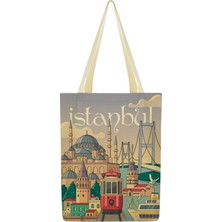 Kanvas Lila Istanbul Baskılı Bez Çanta