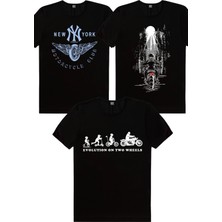 Rock&Roll Ny Moto Club Siyah, Yalnız Kovboy, Iki Teker Evrimi Erkek Tişört 3'lü Eko Paket