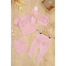Kız Bebek Natural Pamuk Kumaş 5 Li Fistolu Lüks Hastane Çıkışı Seti STL6770