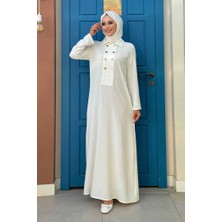 Bym Fashion Çıt Çıt Düğme Detaylı Elbise 3928 Ekru