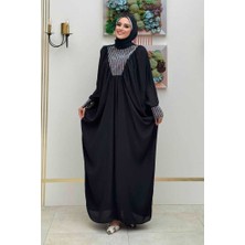 Bym Fashion Taş Detaylı Yarasakol Elbise 3917 Siyah