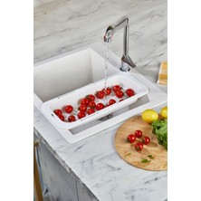 EW's Kitchenware Lavoba Içi Sürgülü Açılır Kapanır Sebze Meyve Süzgeci Beyaz (Açık 38,5 cm Kapalı 34,50 cm )