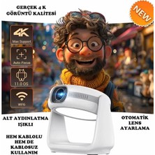 vooka vooka Taşınabilir Sinema Projektörü 4K Şarjlı Bluetooth Android Akıllı Hoparlörlü Işıklı Gerçek 4K
