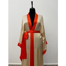 Bej Turuncu Saten Kimono