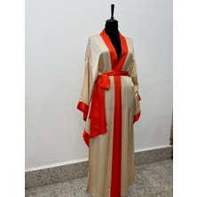 Bej Turuncu Saten Kimono