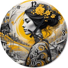 Tablomega Sarı Çiçekli Kadın Portresi Şekilli Duvar Saati