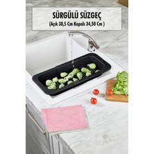 EW's Kitchenware Lavoba Içi Sürgülü Açılır Kapanır Sebze Meyve Süzgeci Siyah (Açık 38,5 cm Kapalı 34,50 cm )