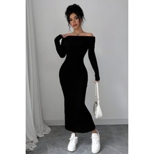 Cng Moda Madonna Yaka Şık Uzun Elbise