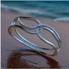 Stainles Steel Minimal Zirkon Taşlı Kelepçe Model Çelik Bileklik